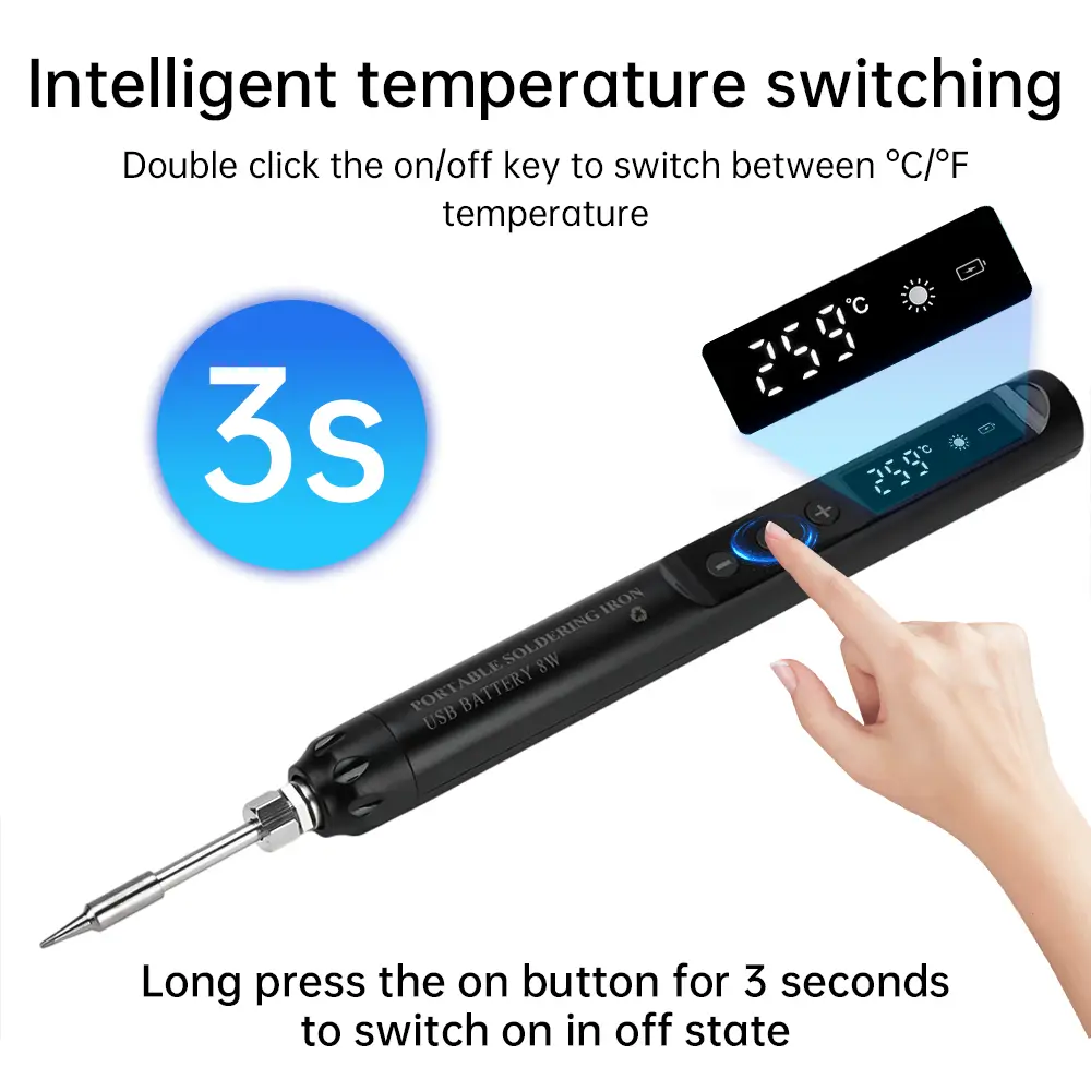 USB Soldering Iron Mini Small Soldering Iron Set Adjustable Soldering Iron Portable Type C Interface 800mAh Battery