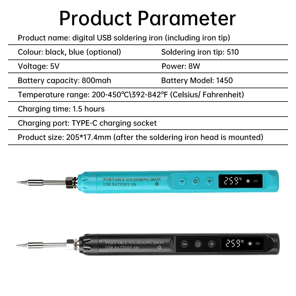 USB Soldering Iron Mini Small Soldering Iron Set Adjustable Soldering Iron Portable Type C Interface 800mAh Battery