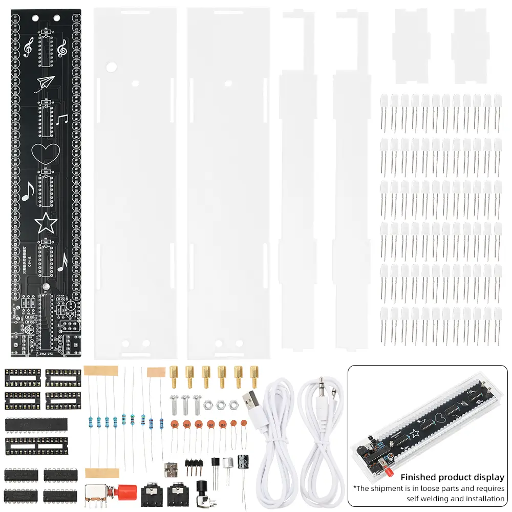 32 Segment Music Spectrum Rhythm Light Loose Parts Voice-activated Level LED Electronic DIY Soldering Practice Kit Micro USB