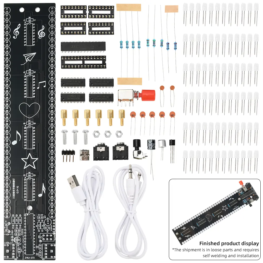 32 Segment Music Spectrum Rhythm Light Loose Parts Voice-activated Level LED Electronic DIY Soldering Practice Kit Micro USB