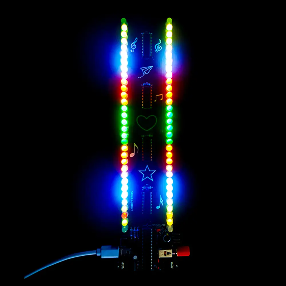 32 Segment Music Spectrum Rhythm Light Loose Parts Voice-activated Level LED Electronic DIY Soldering Practice Kit Micro USB