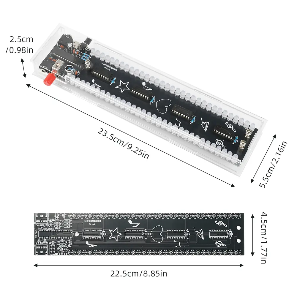 32 Segment Music Spectrum Rhythm Light Loose Parts Voice-activated Level LED Electronic DIY Soldering Practice Kit Micro USB