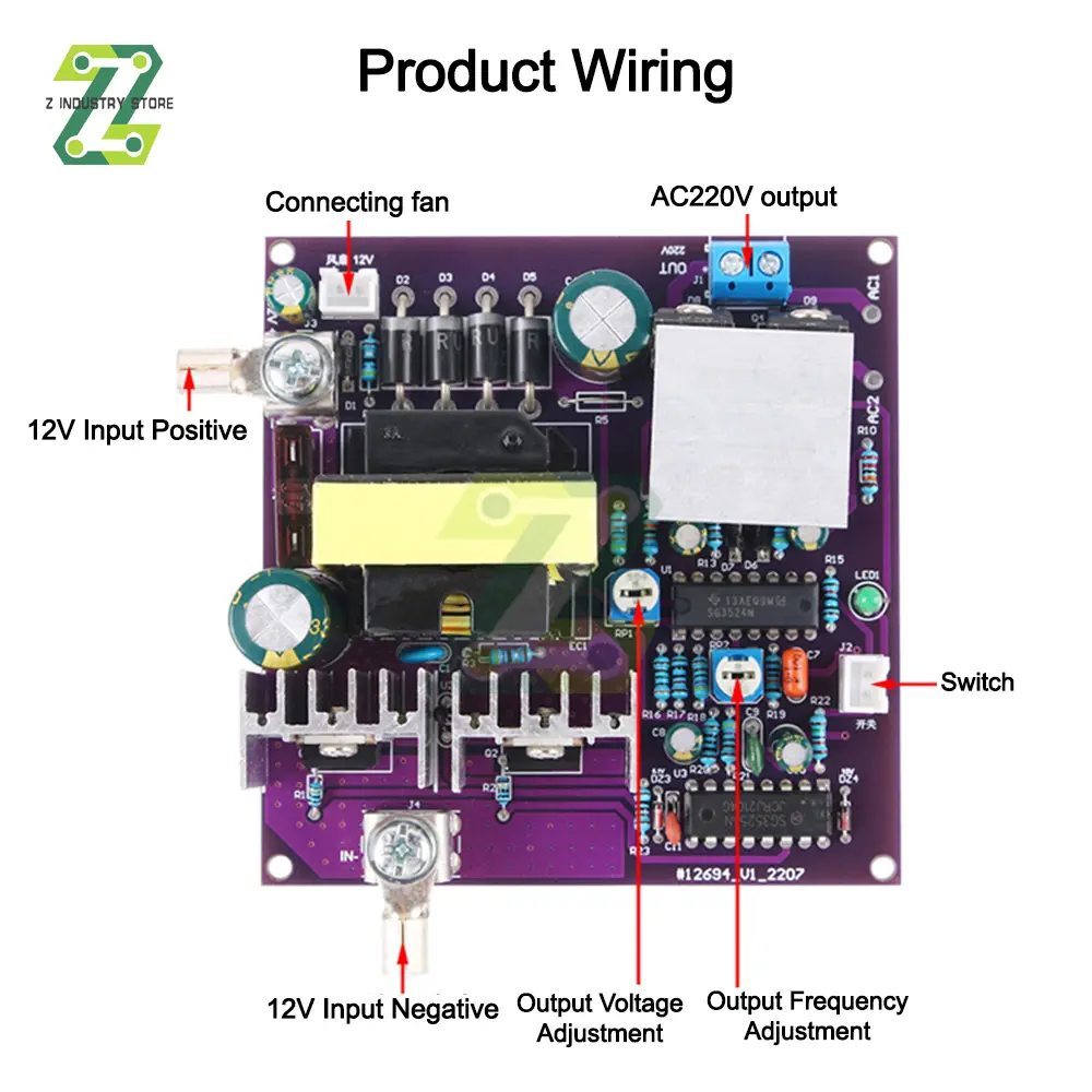Voltage Inverter 300W Modified Sine Wave 50Hz Boost Power Module DC12V To AC180~220V Adjustable Regulated Power Supply
