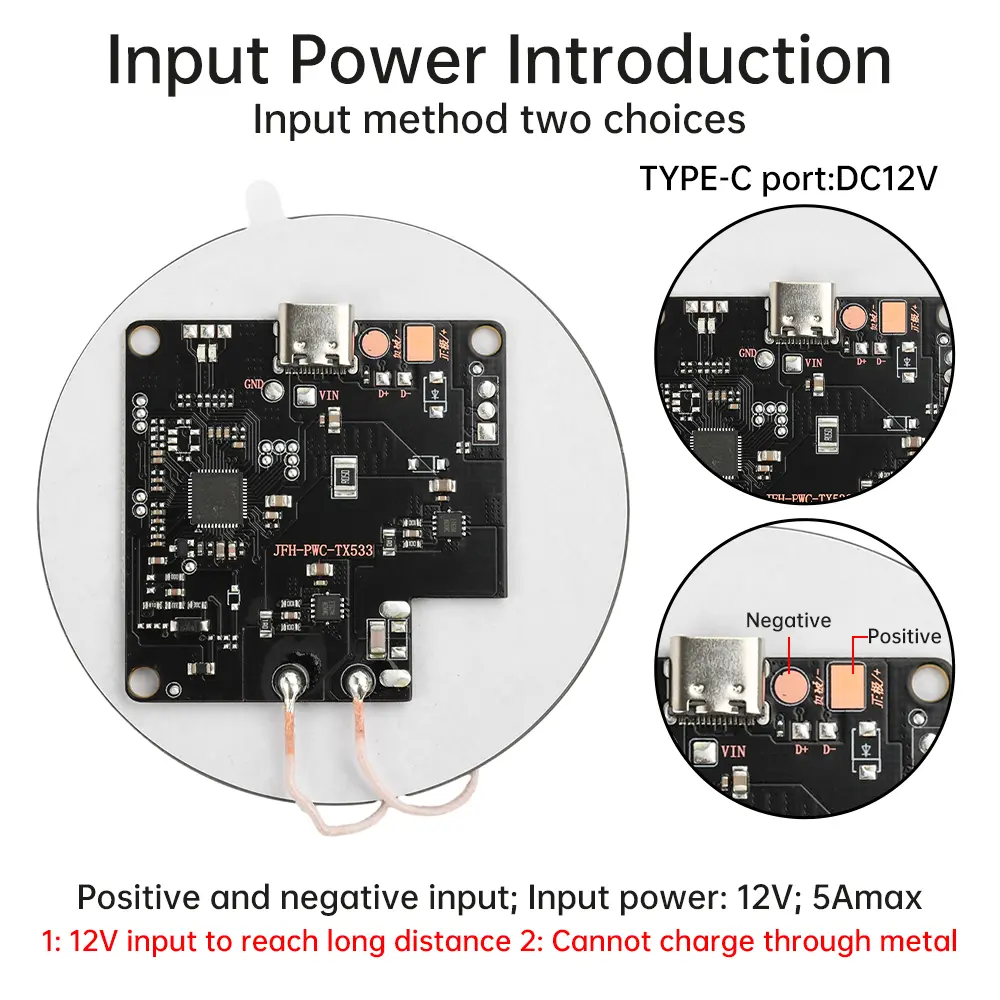 15W Dual Coil Wireless Charging Module Multi-Purpose Charger Type-C Interface for Efficient Fast Charge