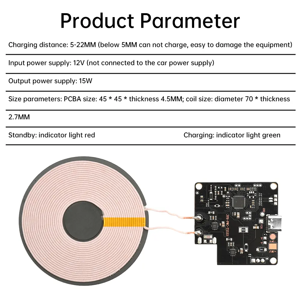 15W Dual Coil Wireless Charging Module Multi-Purpose Charger Type-C Interface for Efficient Fast Charge