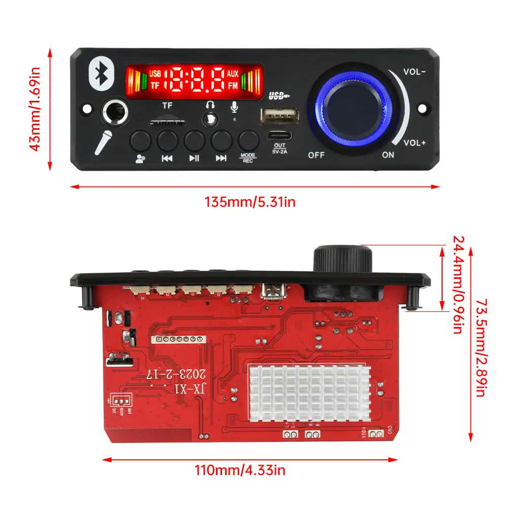 DC 12V Car BT MP3 Amplifier Decoder Board 2*80W BT FM Audio Decoder Suitable for Cars with LCD Display and Remote Control