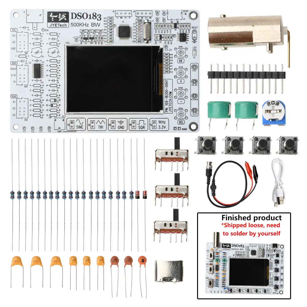 DC 5V DSO183 Digital Oscilloscope TFT LCD Display With Alligator Probe Test Clip for DSOO138 Oscilloscope Portable Type C