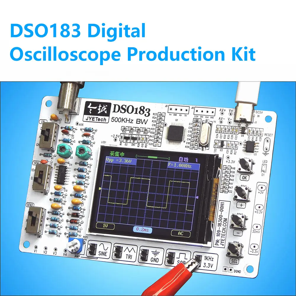 DC 5V DSO183 Digital Oscilloscope TFT LCD Display With Alligator Probe Test Clip for DSOO138 Oscilloscope Portable Type C