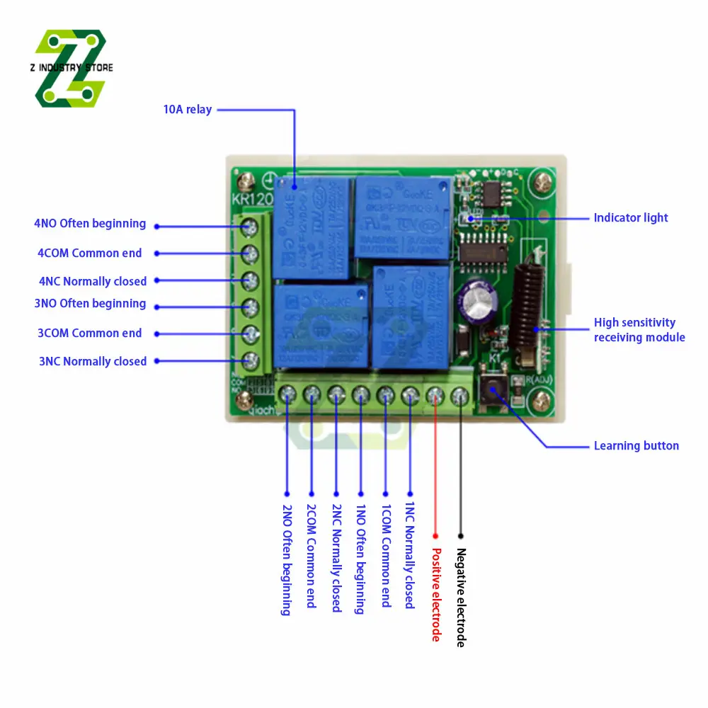 433MHz 315MHz Universal Wireless Remote Control DC 12V 4CH Relay Receiver Module RF Switch For Gate Garage