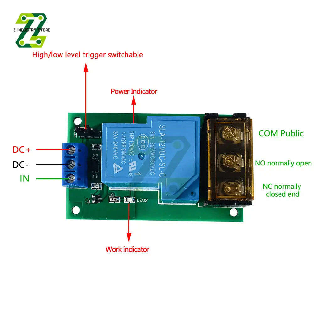 High Power Relay Module One Way Low Level Trigger Optocoupler Isolation Relay Module 30A DC5V/12V/24V