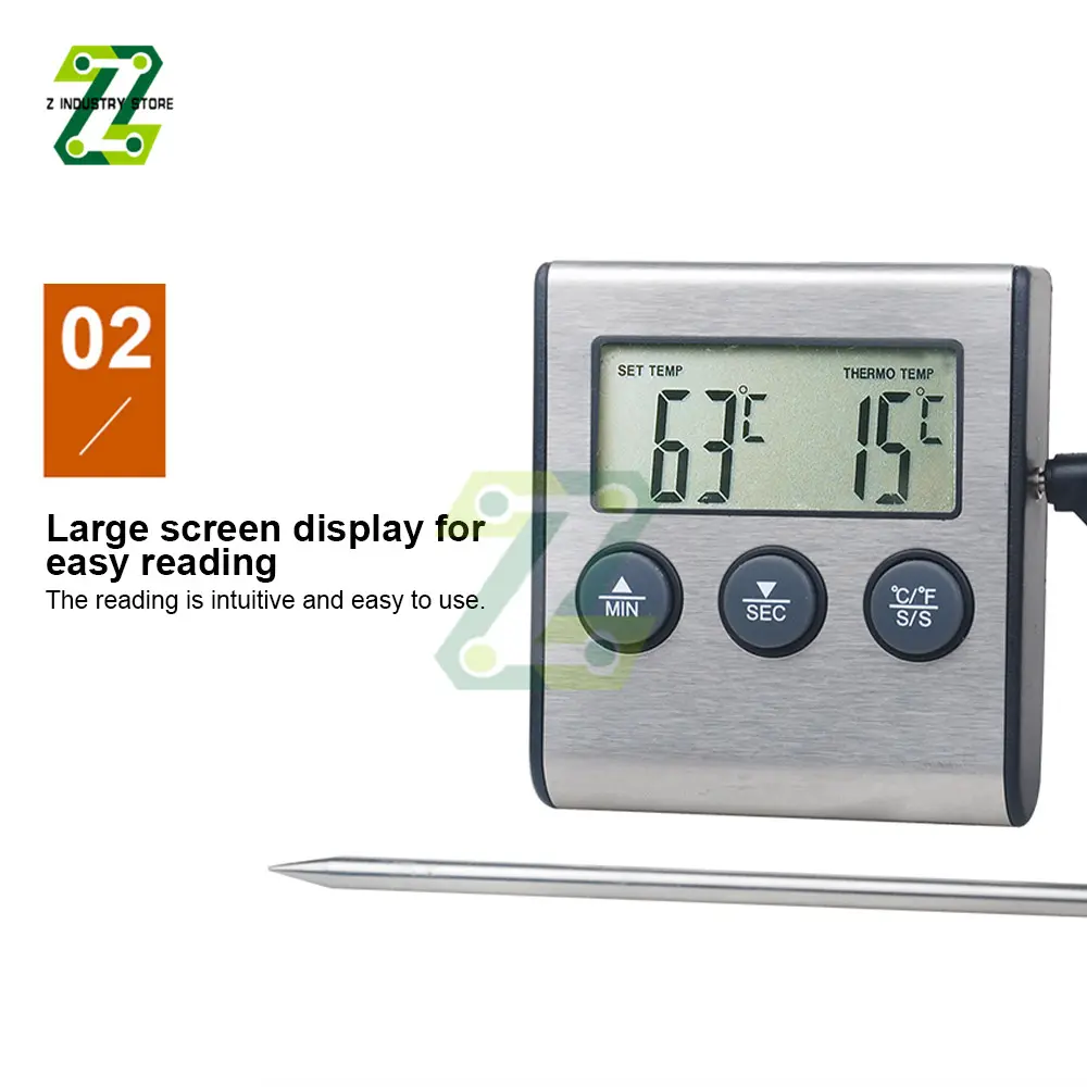 TP700 Digital Food Kitchen Oven Thermometer Probe For BBQ Grill Oven Meat Timer Temperature Manually Set