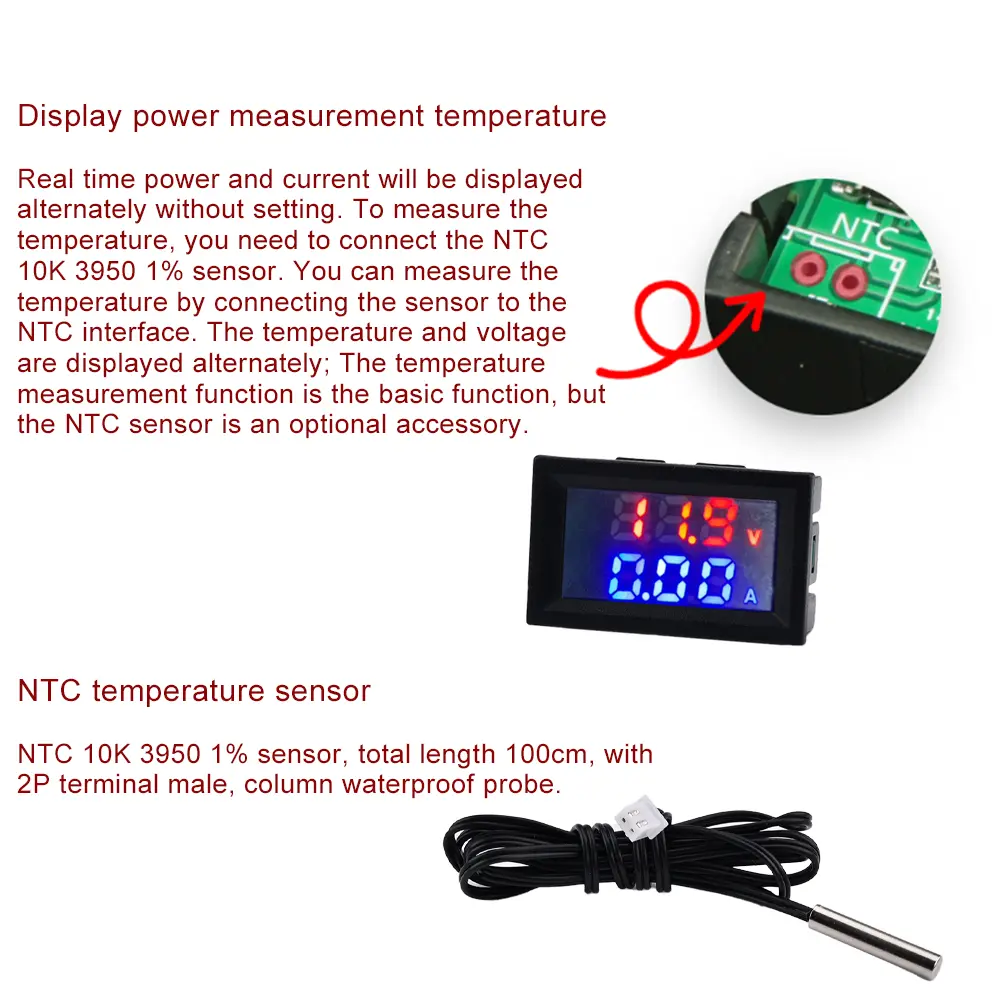 DC0-100V 10A 50A 100A LED Digital Voltmeter Ammeter Wattmeter Car Motocycle Voltage Power Meter Volt Detector Tester Panel M430C