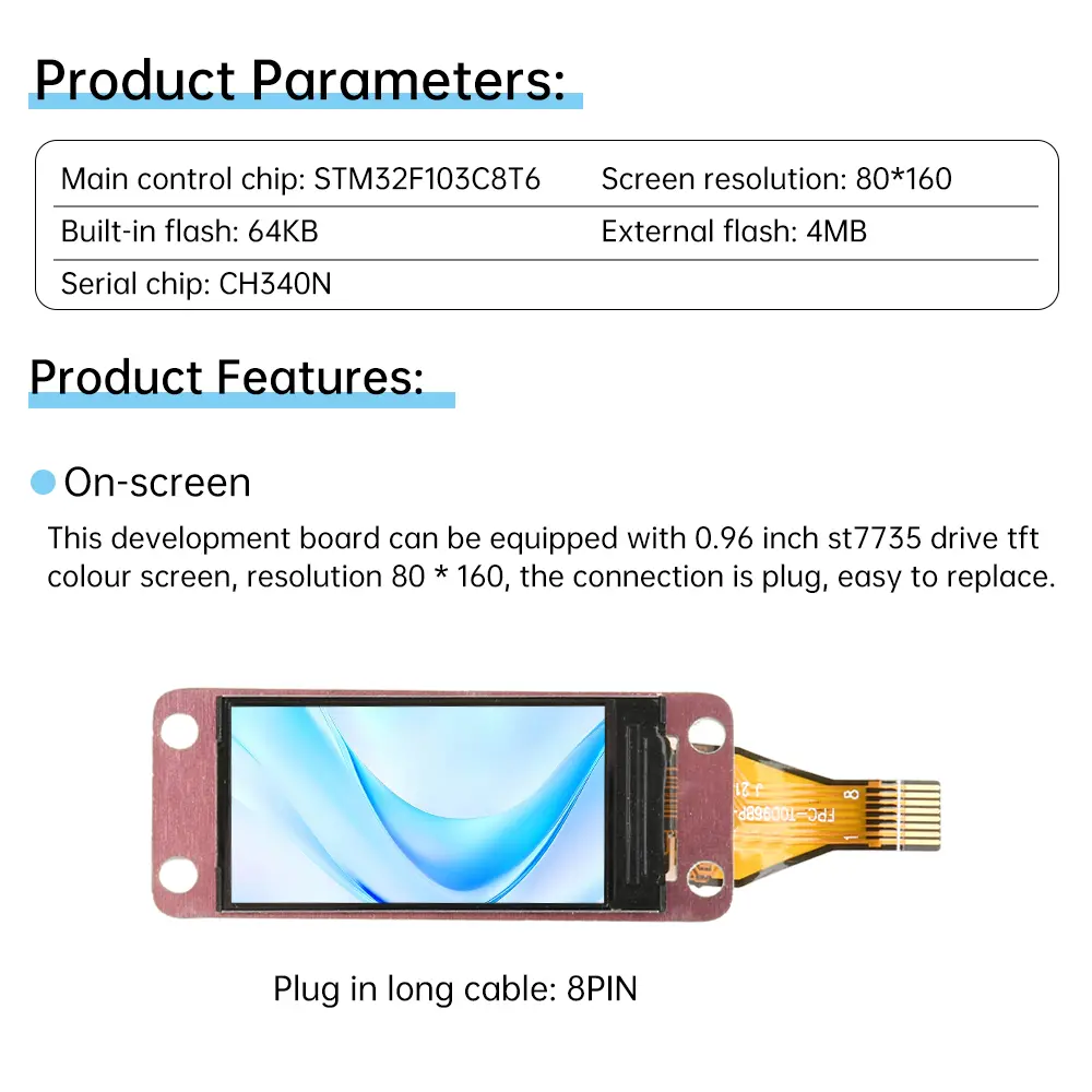 STM32F103C8T6 0.96-inch LCD TFT Screen STM32 Development Board ARM Microcontroller Type C Interface