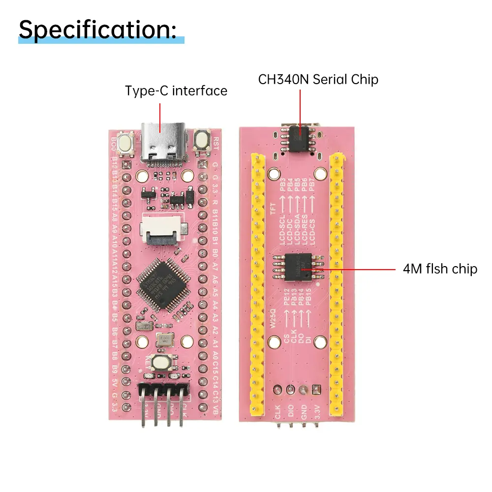 STM32F103C8T6 0.96-inch LCD TFT Screen STM32 Development Board ARM Microcontroller Type C Interface