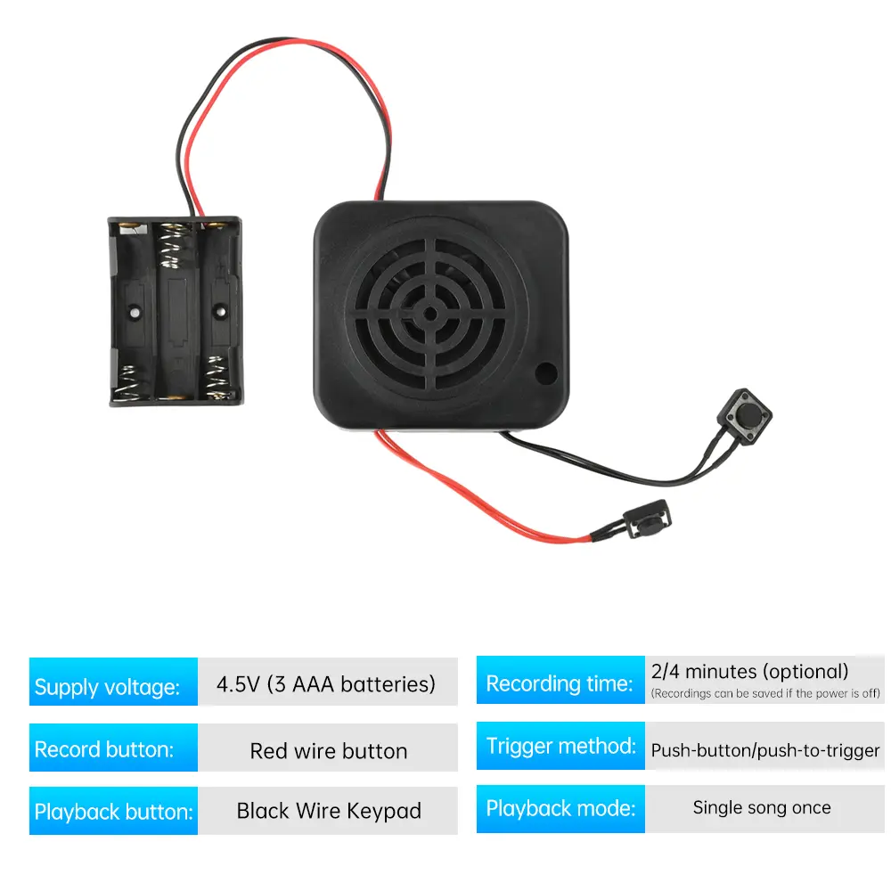 2/4-Minute Voice Recorder Phonograph Voice Message Box Audio Player Auto Override Voice Message Mailboxes