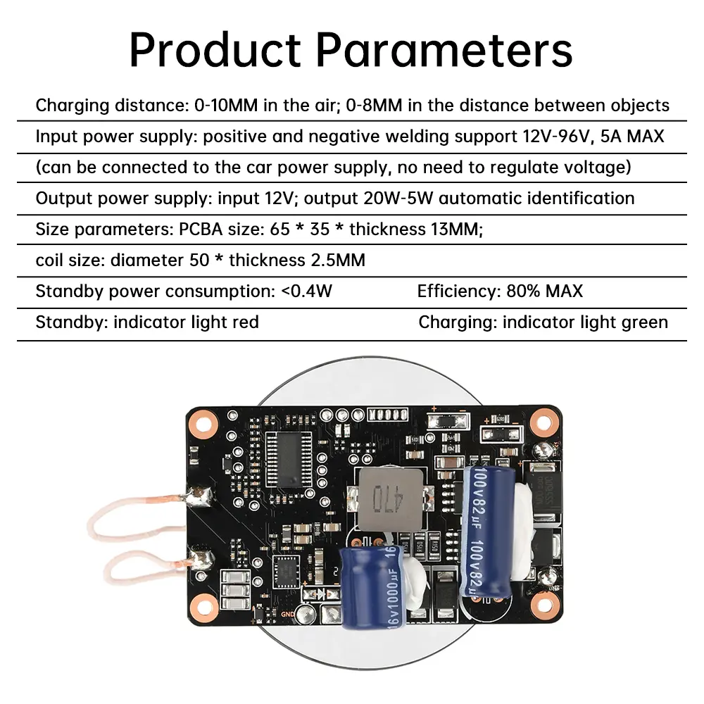 DC 12-96V 20W High-voltage Car Wireless Charging Module Cell Phone Wireless Charging Outdoor Modification Isolated