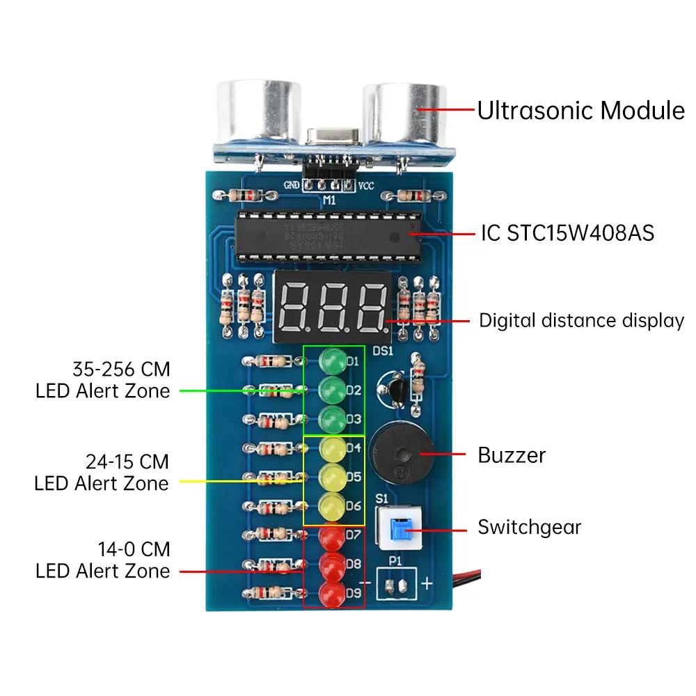 DIY Ultrasonic Ranging Alarm Kit Alarm Ultrasonic Rangefinder Alarm Module Ultrasonic Distance Measurer Soldering Practice Kit