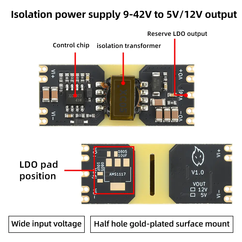 XC5015 DC-DC 9-42V to 5/12V Output Step-Down Module Isolated Wide Voltage Power Module Low Ripple Power Module