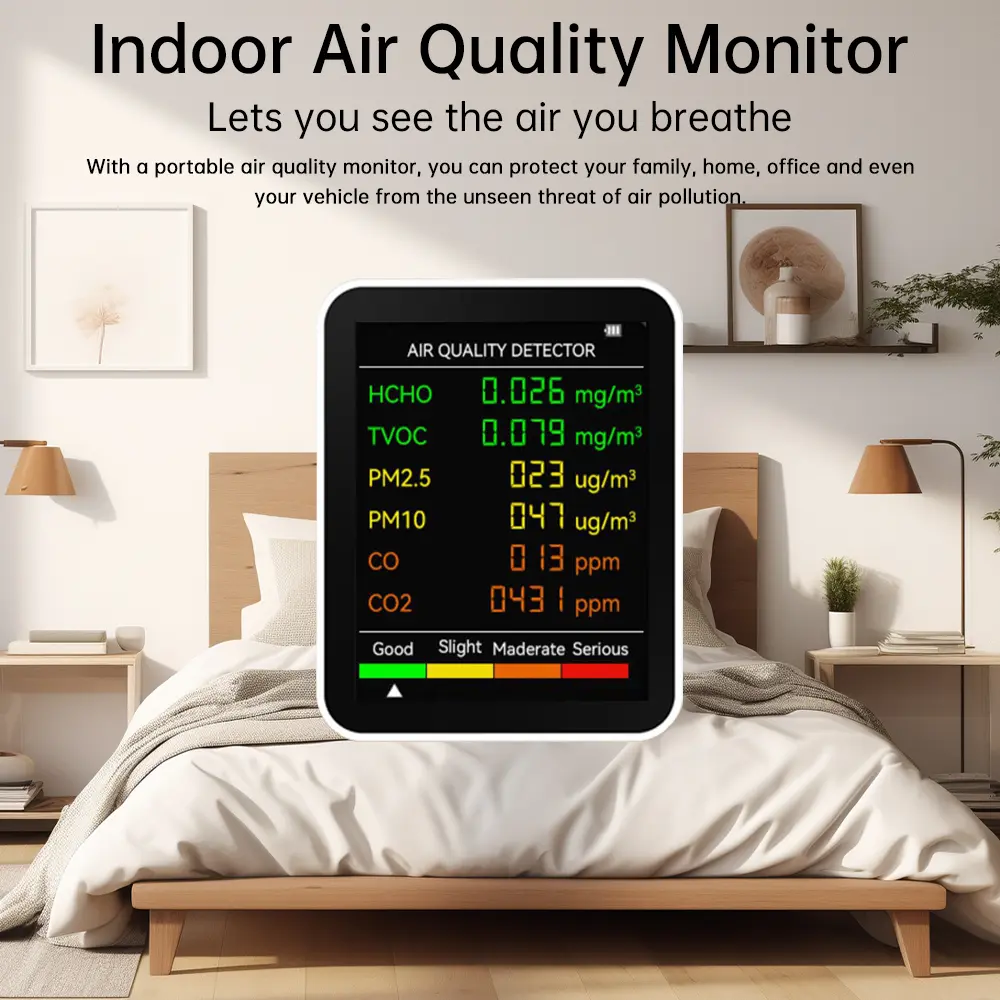 6 In 1 Air Quality Monitor Multifunctional Automatic Display Indoor Office Wall Hanging Screen Display Air Detector Household