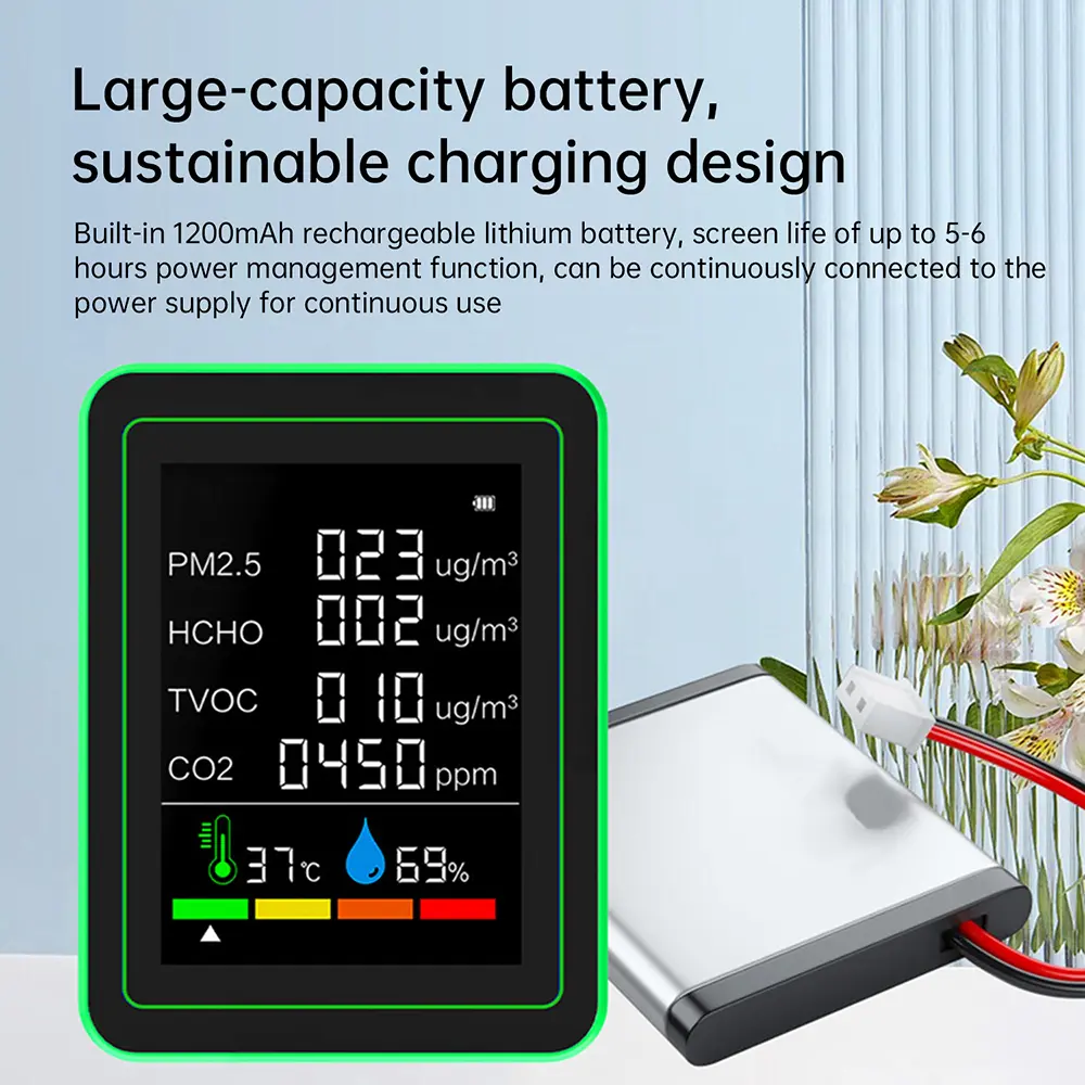 Multifunctional 6-in-1 Carbon Dioxide Detector Digital Temperature Humidity Tester PM2.5 CO2 Air Quality Monitor
