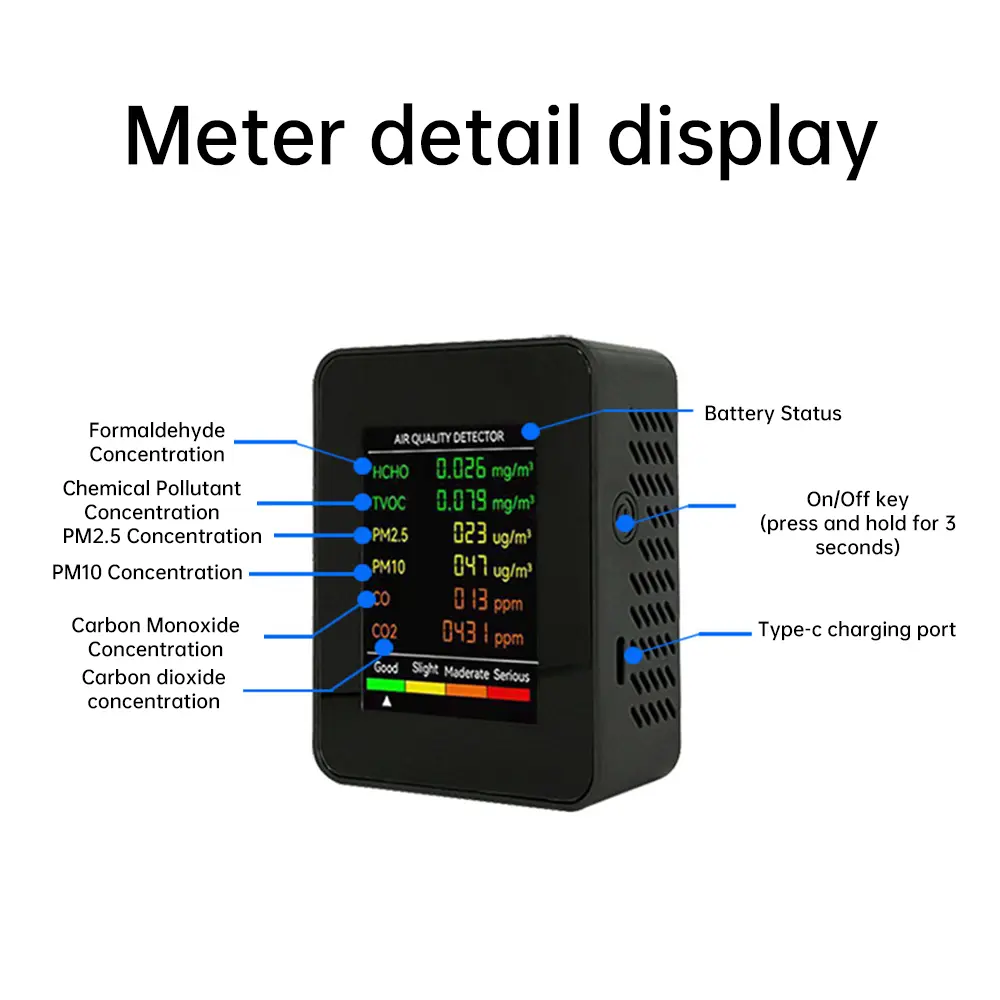 6 In 1 Air Quality Monitor Multifunctional Automatic Display Indoor Office Wall Hanging Screen Display Air Detector Household