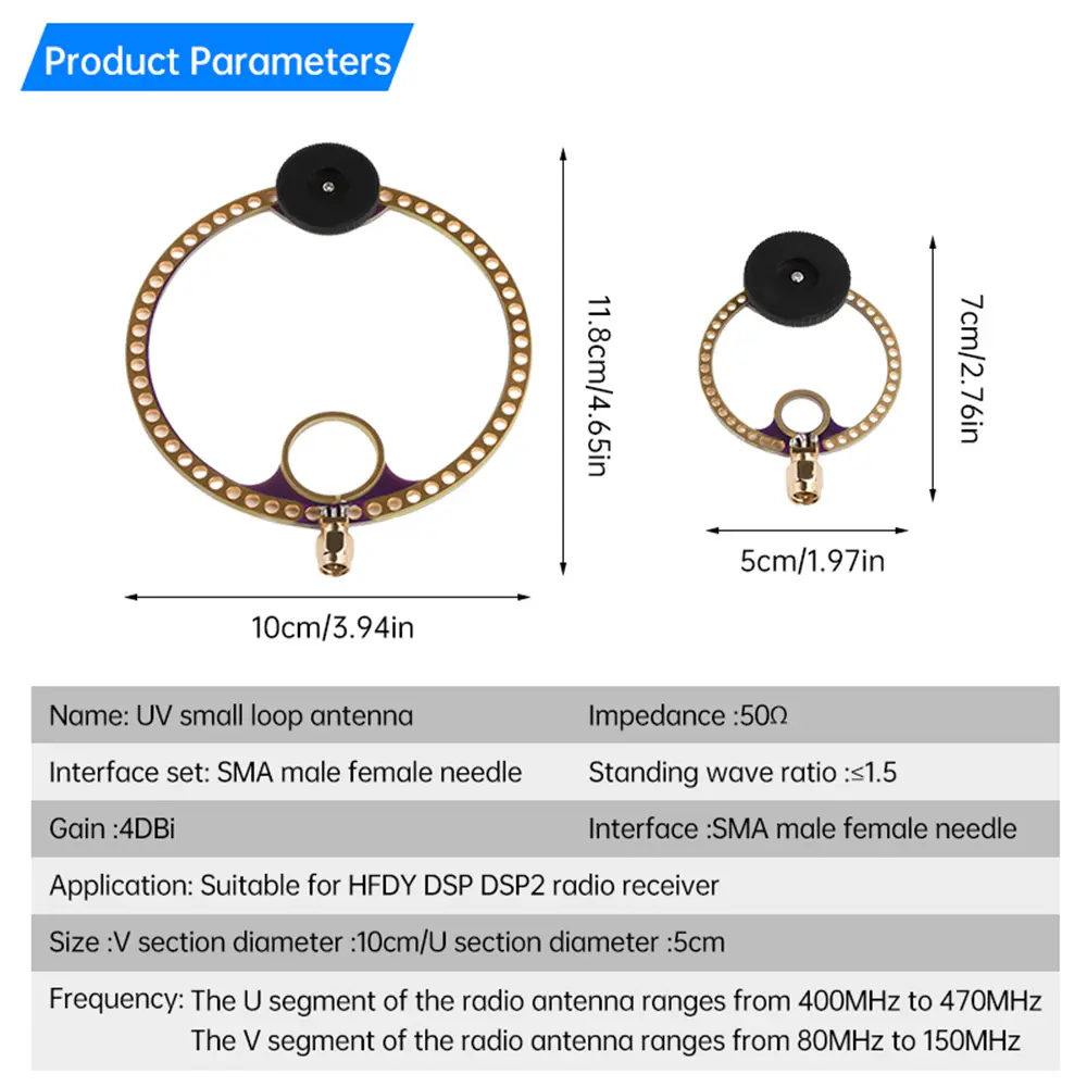2Pcs Universal Donut UV UHF+VHF FM Loop Antenna Connector UV UHF 400M-470MHz+VHF FM 80M-150MHz Small Loop Antenna Set