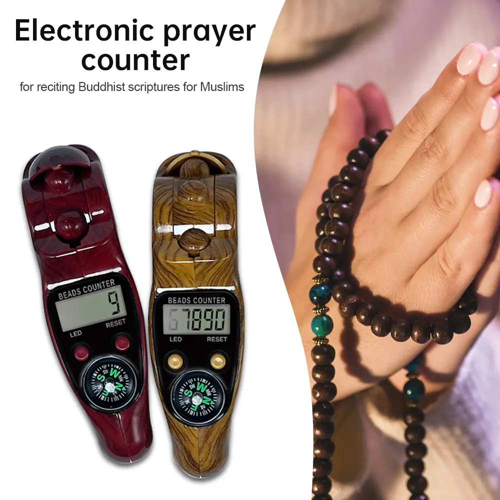 Wood Grain Electronic Decompression Counter Hand Counter Portable Lcd Digital Beads Counter for Meditation Muslim Prayer