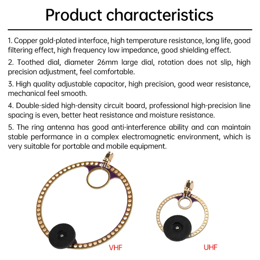 2Pcs Universal Donut UV UHF+VHF FM Loop Antenna Connector UV UHF 400M-470MHz+VHF FM 80M-150MHz Small Loop Antenna Set