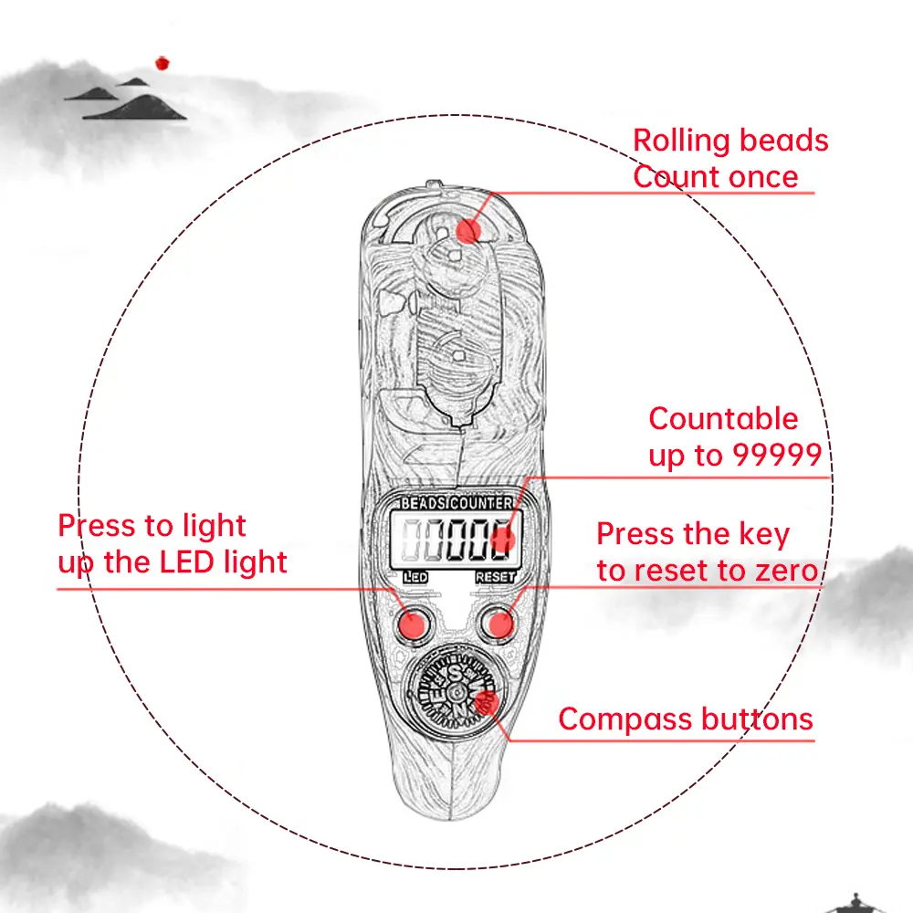 Wood Grain Electronic Decompression Counter Hand Counter Portable Lcd Digital Beads Counter for Meditation Muslim Prayer