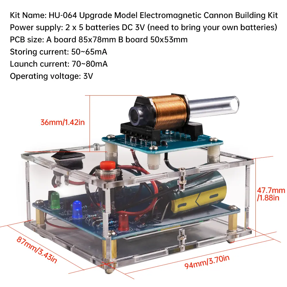 DC 3V Electromagnetic Gun Model Diy Loose Part Circuit Board Welding Practice Kits Physic Electromagnetic Teaching Tool