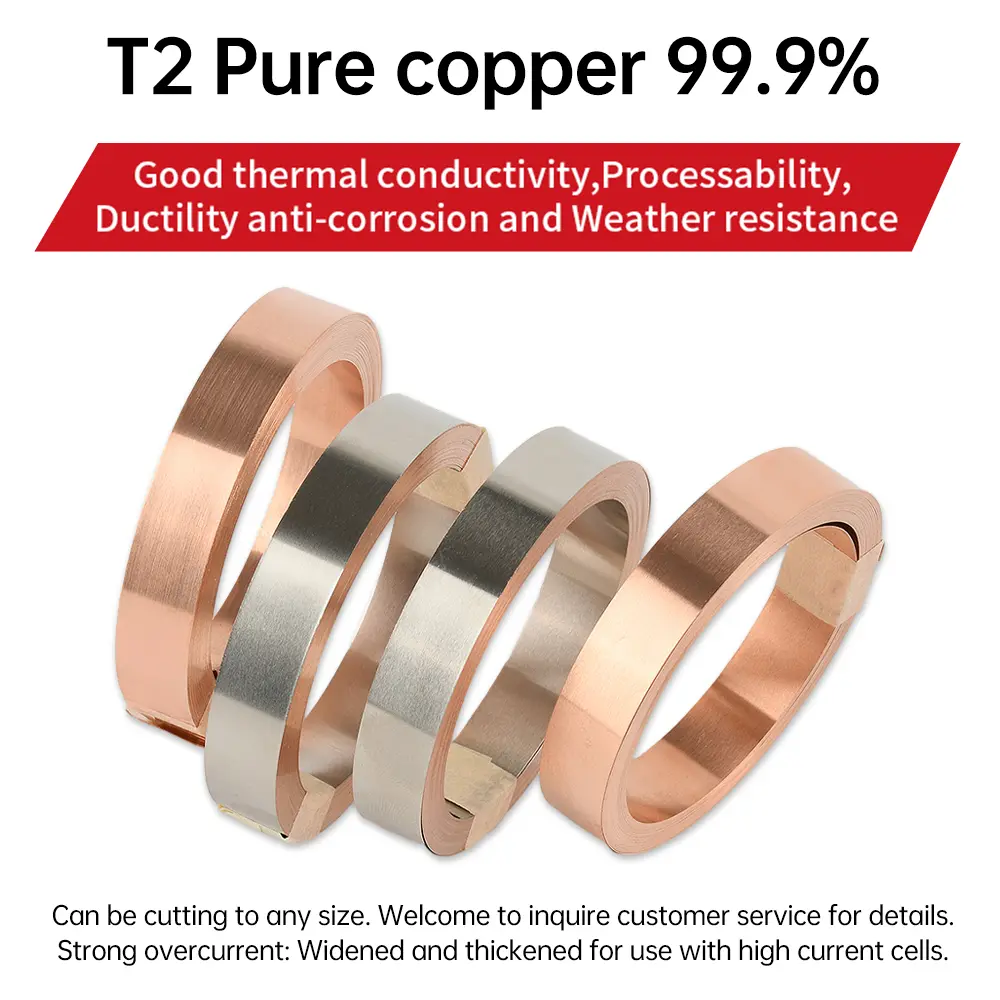 T2 Pure Copper Strip/Nickel Plated Copper Strip for 18650 26650 21700 Li-ion Battery Pack Spot Welding Strip