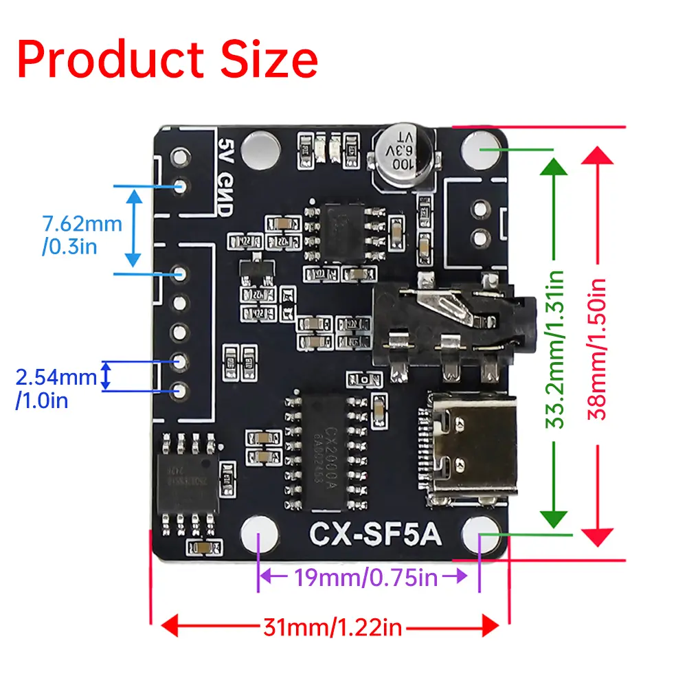 DC 3.3~5.2V SF5A Serial Port Custom Audio Player DIY Kit Voice Broadcast Message Mailbox Audio Player Module 5W Audio Amplifier