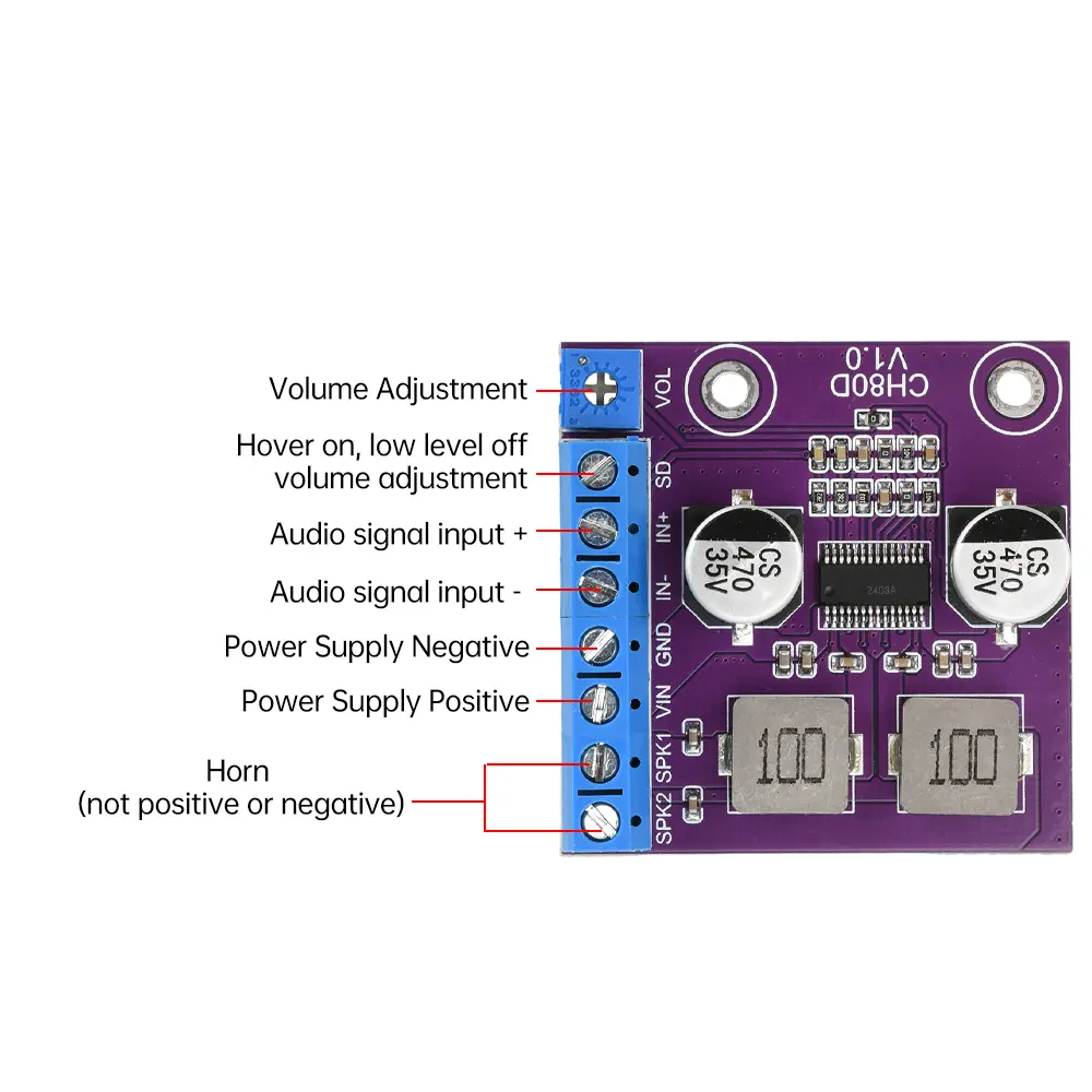 CH80D 80W Stereo Serial Class-D Audio Amplifier Single Channel Voice Audio Amplifier Module DC 5-26V