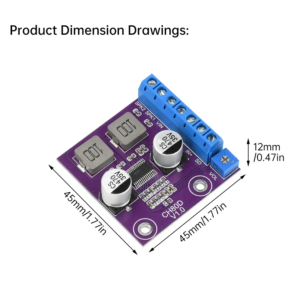 CH80D 80W Stereo Serial Class-D Audio Amplifier Single Channel Voice Audio Amplifier Module DC 5-26V