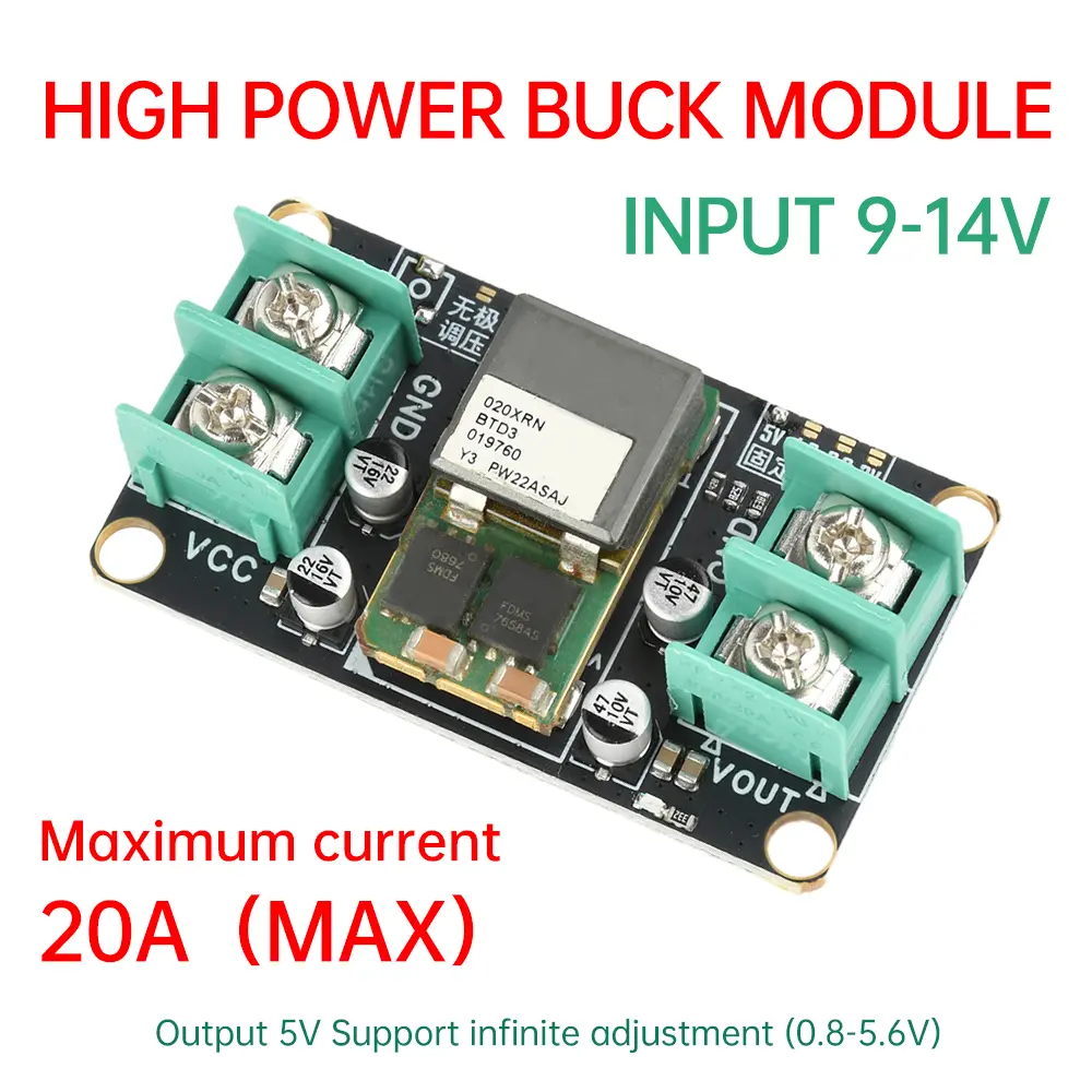 DC 9-14V DC-DC Step-Down Module 5V/Infinitely Adjustable High Power 20A Regulated Power Supply Module Industrial Grade DC Module