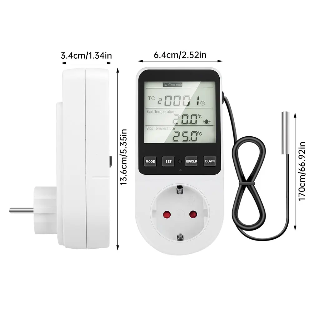 AC 230V Digital Temperature Control Socket with Timer Smart Temperature Control System -40~120℃(-40~248℉)