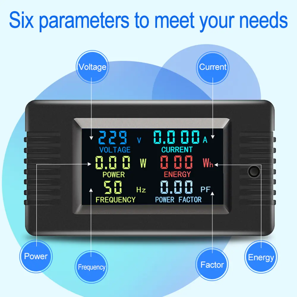 PZEM-020 Color Screen Multi-function AC Digital Power Tester Voltage Ammeter Power Capacity Meter AC 80~260V 0-10A 2200W
