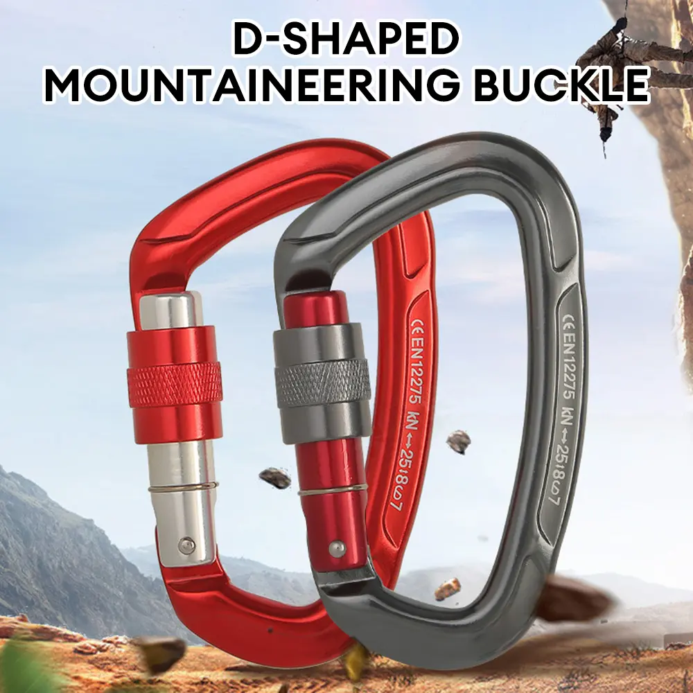 Outdoor Professional Rock Climbing Carabiner 25kN Lock D-shape Safety Buckle Safety Protection Carabiner Equipment