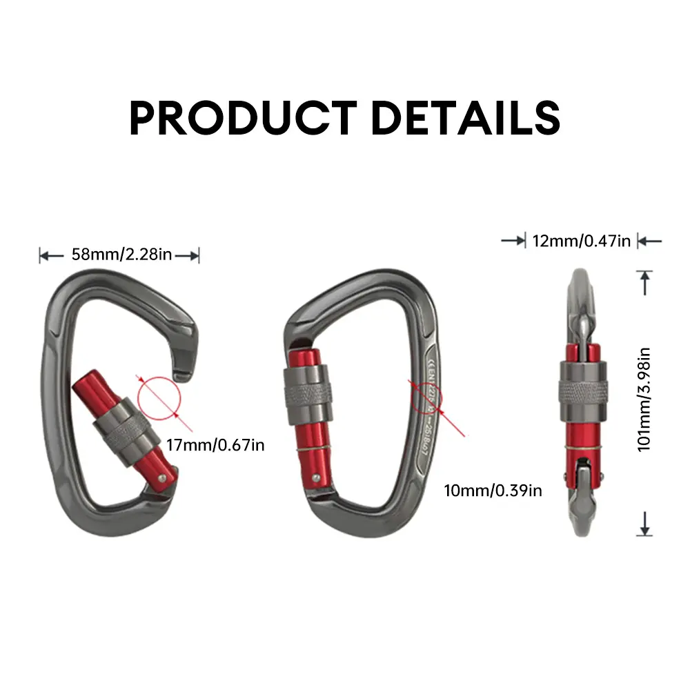 Outdoor Professional Rock Climbing Carabiner 25kN Lock D-shape Safety Buckle Safety Protection Carabiner Equipment