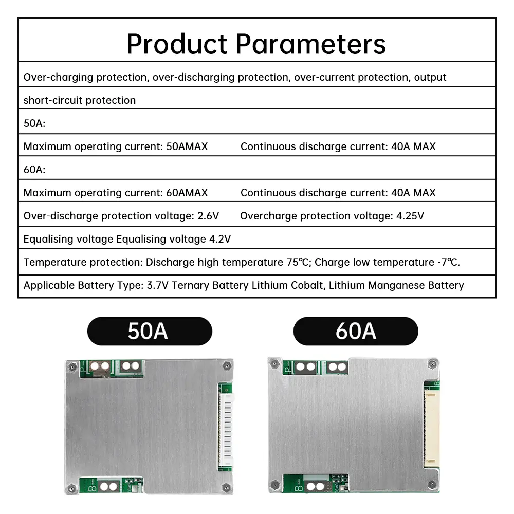 13S 50A/60A Lithium Battery Pack Charge/discharge Protect Board Electric Vehicle Battery Protection Board With Balance BMS