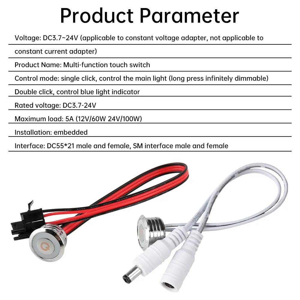 DC Touch Sensor DC3.7V 5V 12V 24V Single Color Dimmer Touch Dimmer Controller 5.5*2.1mm Plug LED Light Strip Embedded customized