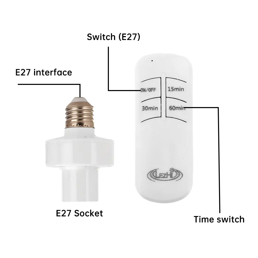 AC110-240V E27 Lamp Holder Wireless Remote Control Switch 15/30/60min Timing 50W Energy Saving Incandescent Lamp Universal
