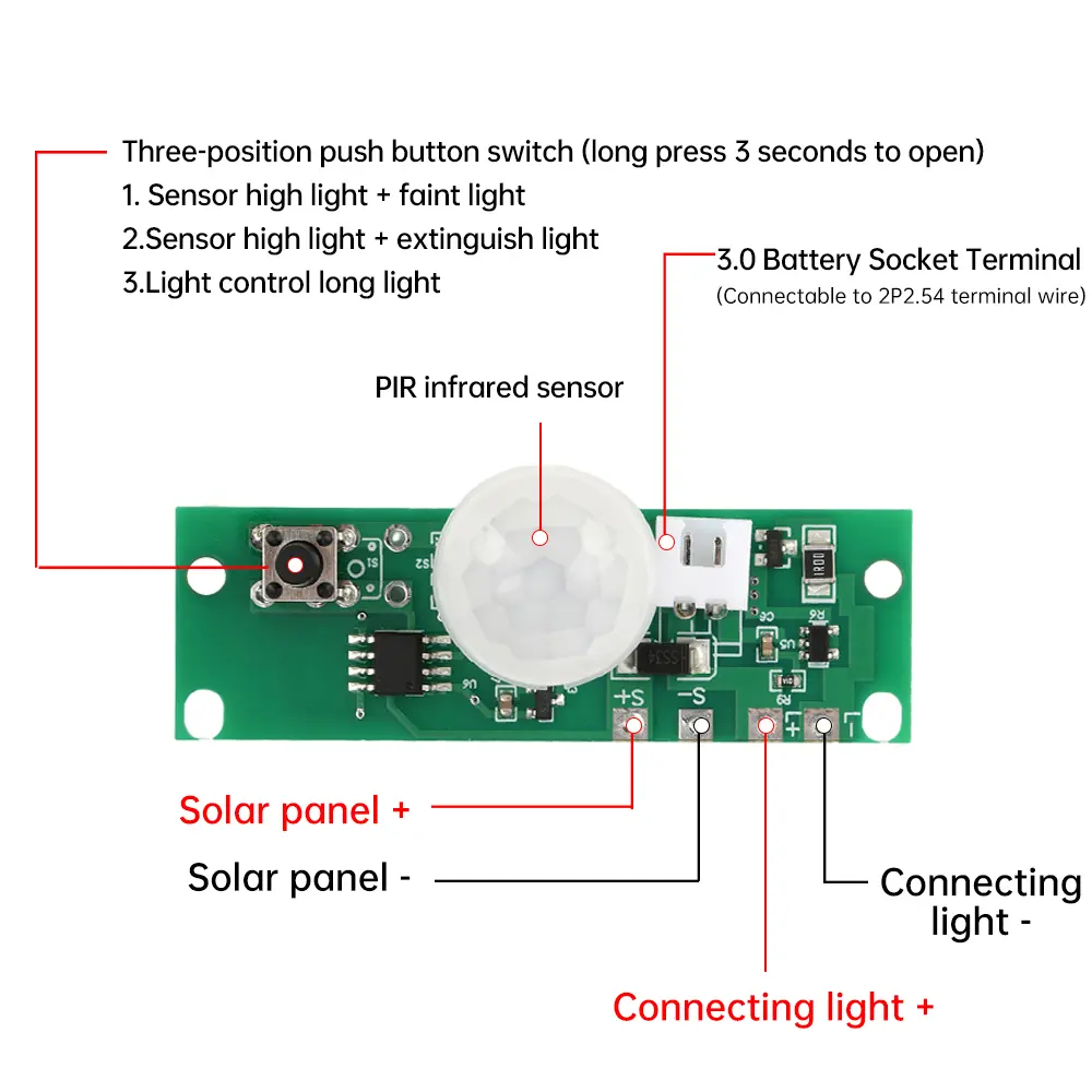 3.7V Solar Lamp Board Control Sensor Night Light Module Controller Module Infrared Human Body Induction Solar Circuit Board