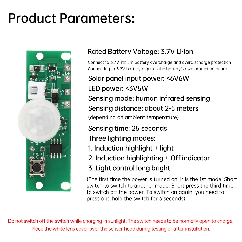 3.7V Solar Lamp Board Control Sensor Night Light Module Controller Module Infrared Human Body Induction Solar Circuit Board