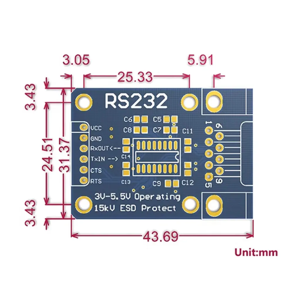 TTL to RS232 Module TTL RS232 Male Female Mutual Conversion Module Serial Level Conversion to SP232 TTL Serial Port ESD Protect