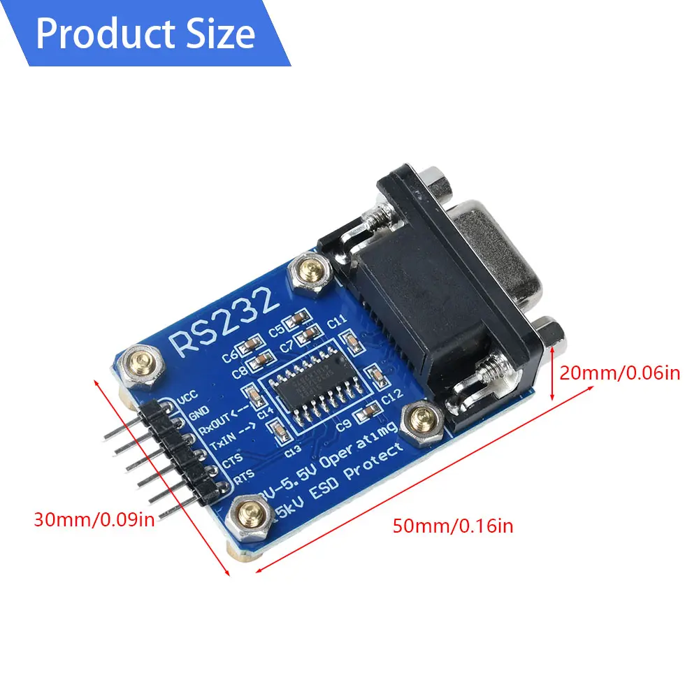 TTL to RS232 Module TTL RS232 Male Female Mutual Conversion Module Serial Level Conversion to SP232 TTL Serial Port ESD Protect
