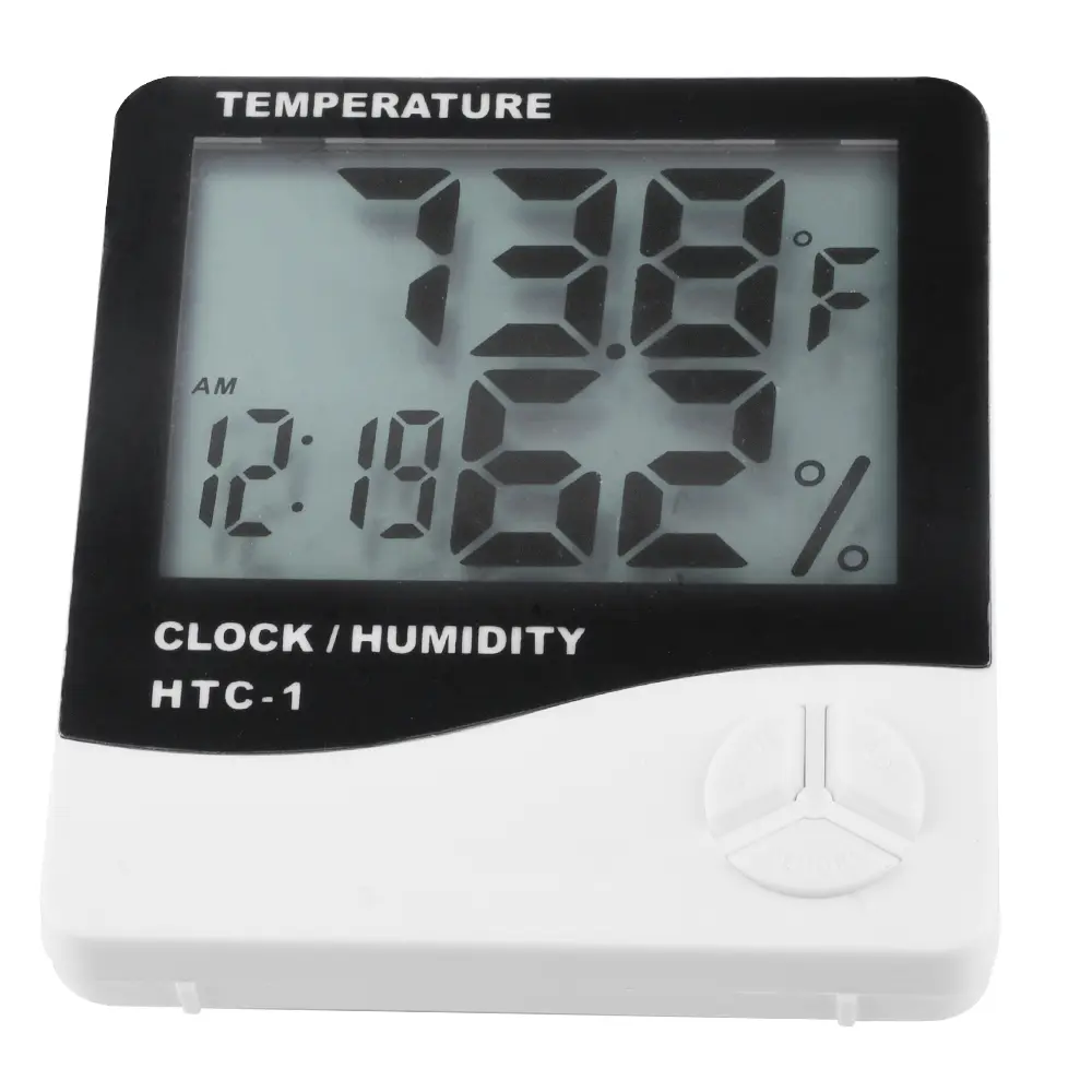 HTC-1 Desktop Temperature Humidity Meter LCD Wall Mounterd Thermometer Hygrometer Clock -50-+ 70℃ 20％-99％RH
