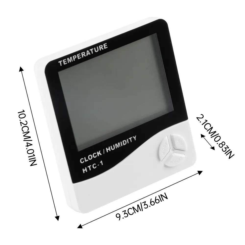 HTC-1 Desktop Temperature Humidity Meter LCD Wall Mounterd Thermometer Hygrometer Clock -50-+ 70℃ 20％-99％RH