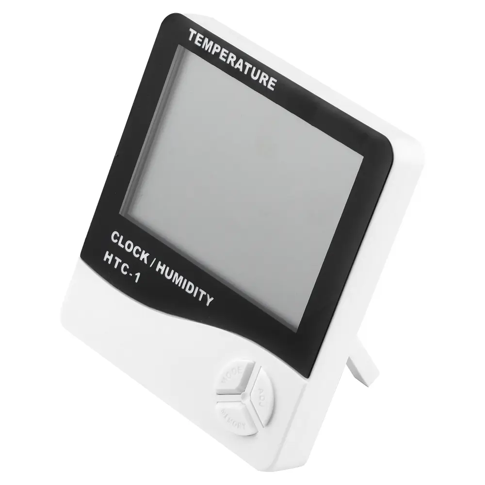 HTC-1 Desktop Temperature Humidity Meter LCD Wall Mounterd Thermometer Hygrometer Clock -50-+ 70℃ 20％-99％RH