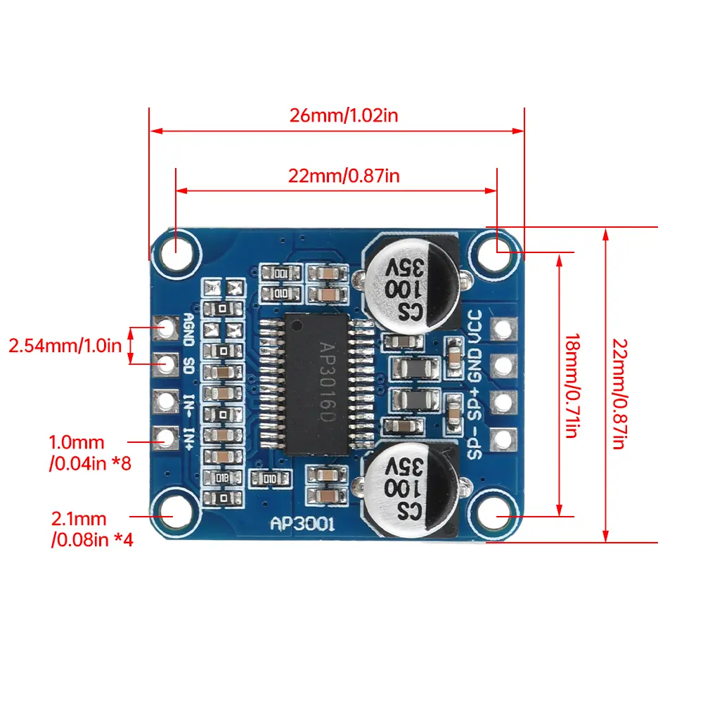 DC8-24V Class D Digital High Power Amplifier Board Module 10W/20W/30W High Power Amplifier Module AP3001